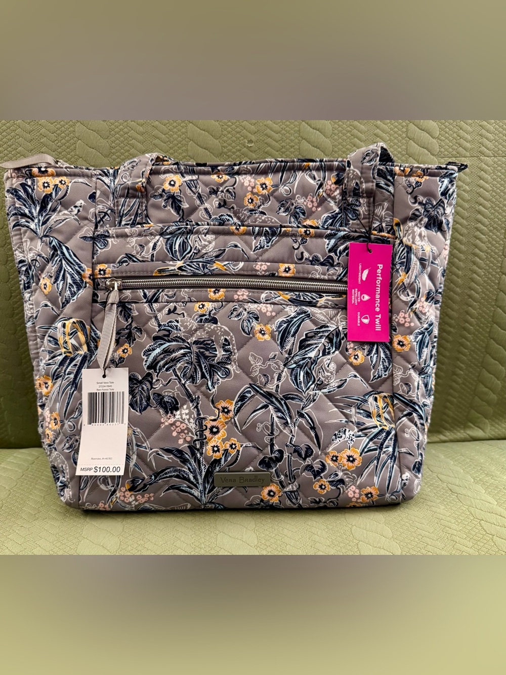 Vera Bradley Small Vera Tote Bag Rain Forest Toile Performance Twill NWT